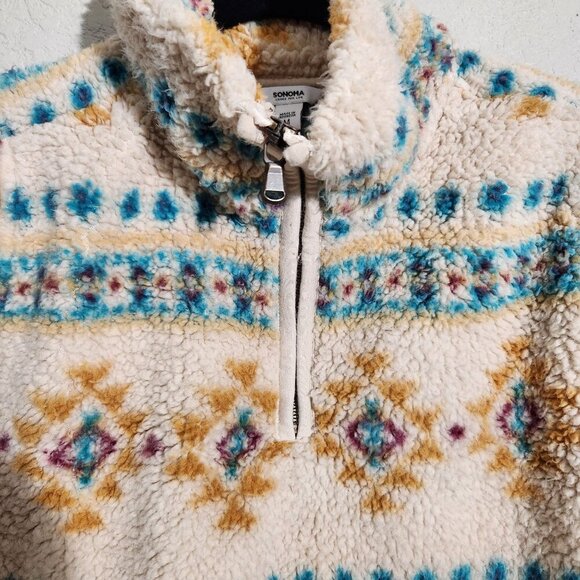 Sonoma Womens Medium Faux Fur Quarter-Zip Pullover Sweater Aztec - Picture 11 of 14
